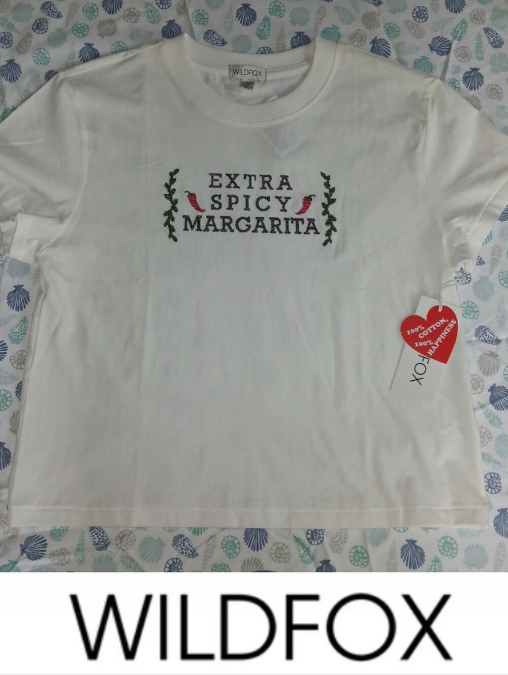 🌶 Wildfox Extra Spicy Margarita Needlepoint Lina Cotton Baby Tee, Relaxed Fit